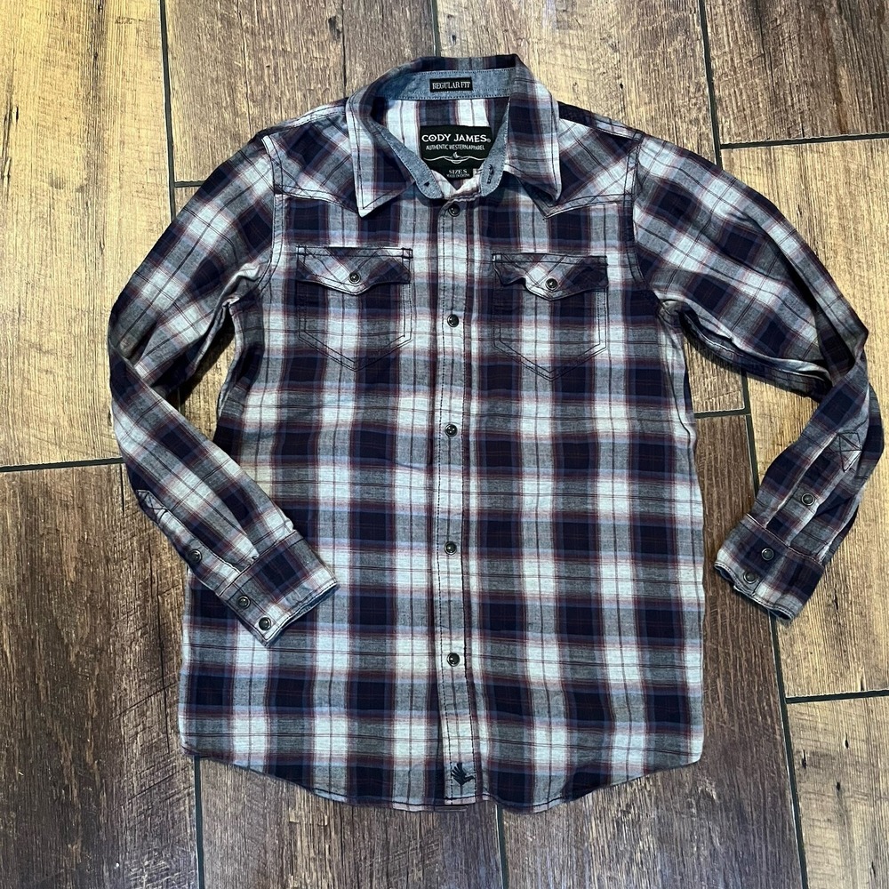 Cody James Shirt Boys Small Black Red Plaid Western Pearl Snap Western Rodeo
